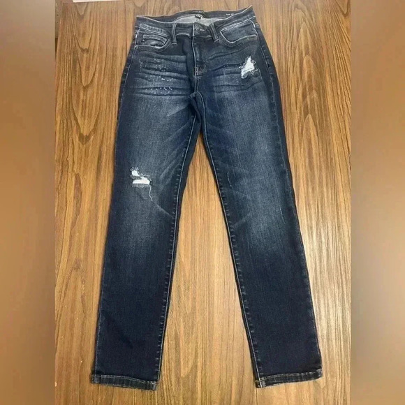 Judy Blue Skinny Fit JB82104DK Dark Wash Light Distressed Jeans Womens size 7/28 - Picture 15 of 16